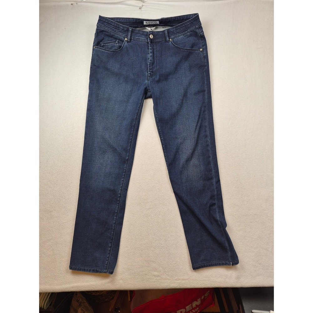 Barmas Dean Mens Straight Leg Jeans Indigo Blue Made in Italy Size 35 X 30